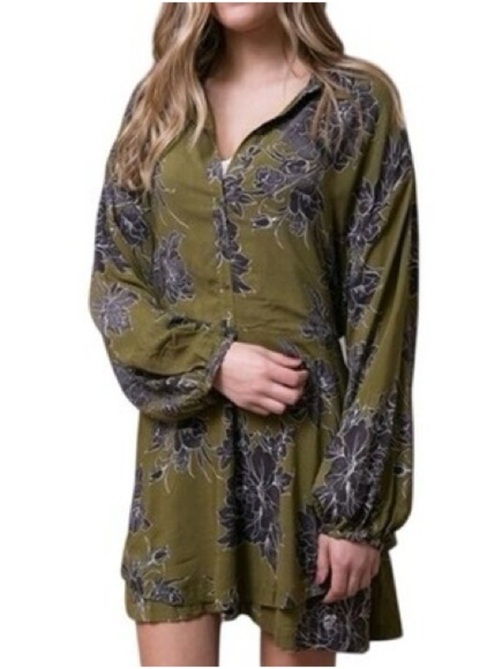 Free People Shake It Long Sleeve Mini Dress Green Size XS